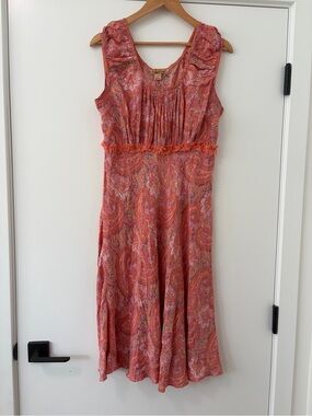Vintage Y2K Paisley April Cornell Coral Paisley Sleeveless Midi Dress Medium